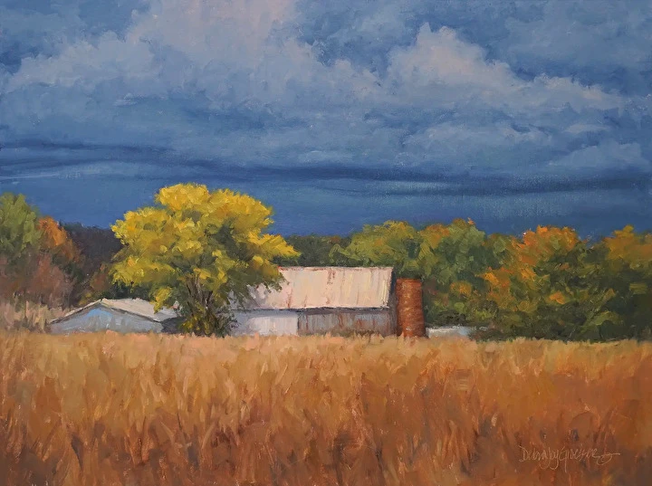 debra joy groesser autumn farm with stormy sky