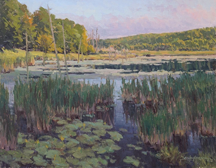debra joy groesser wetland marsh with lily pads